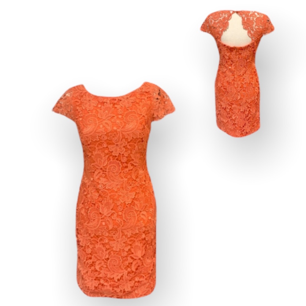 vince camuto red lace dress Vince Camuto Women's Lace Flutter-Sleeve Shift Dress - Coral